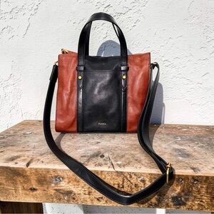 Fossil Women’s Small Leather and Suede Equestrian Style Satchel Crossbody Bag